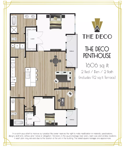 Floor plan for 2 beds, 2 baths, 1514 sqft