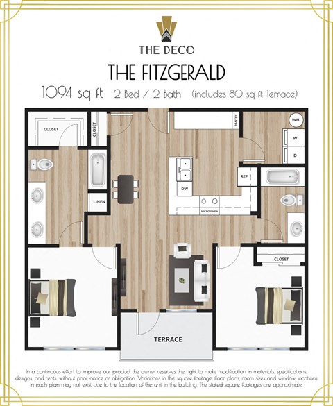 Floor plan for 2 beds, 2 baths, 1014 sqft