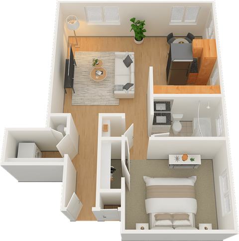 Floor plan for 1 bed, 1 bath, 750 sqft