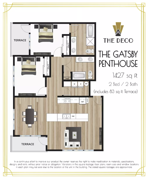 Floor plan for 2 beds, 2 baths, 1344 sqft