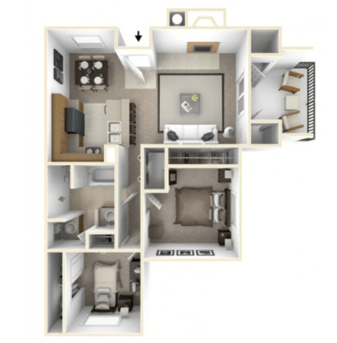 Floor plan for 2 beds, 1 bath, 912 sqft