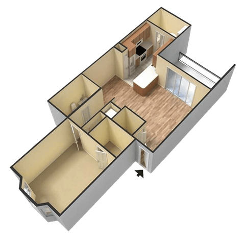 Floor plan for 1 bed, 1 bath, 765 sqft