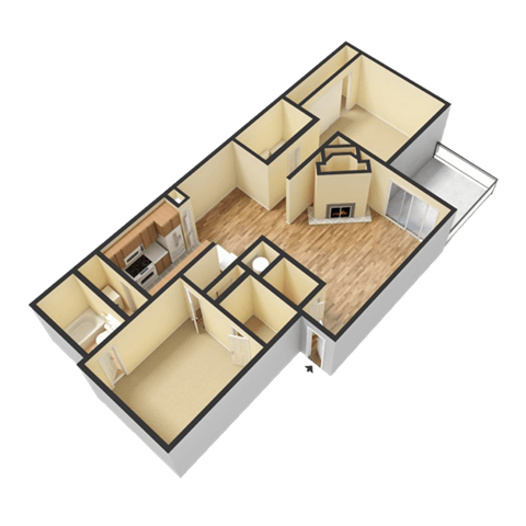 Floor plan for 2 beds, 2 baths, 1091 sqft