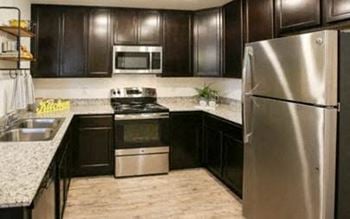 Granite slab counter top with dual stainless steel sinks