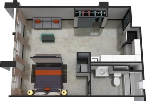 Floor plan for studio, 1 bath, 555 sqft