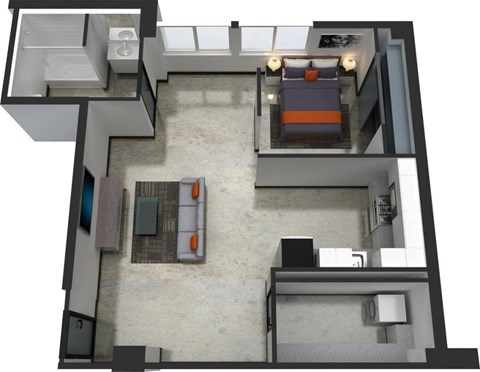 Floor plan for studio, 1 bath, 685 sqft
