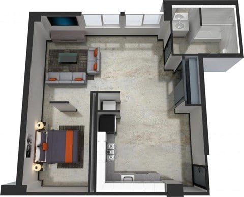 Floor plan for studio, 1 bath, 680 sqft