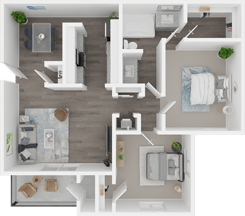 Floor plan for 2 beds, 1.3 baths, 880 sqft