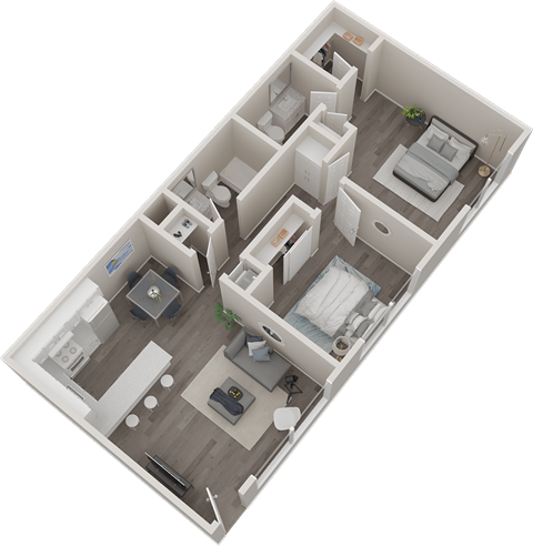 Floor plan for 2 beds, 2 baths, 996 sqft