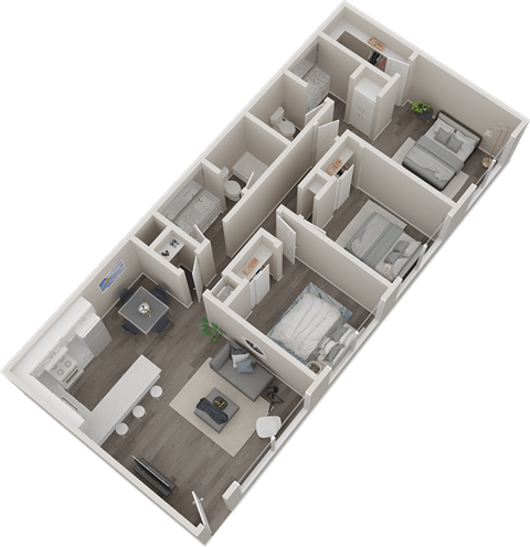 Floor plan for 3 beds, 2 baths, 1068 sqft