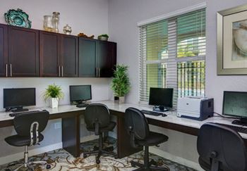 Business center with computers for resident use