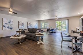 Kent apartment for rent - living room and dining room at Webster Court Senior Apartments, Kent, Washington