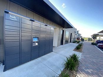 A row of lockers outside a building