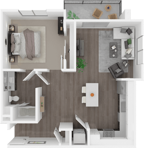 Floor plan for 1 bed, 1 bath, 807 sqft