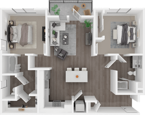 Floor plan for 2 beds, 2 baths, 1090 sqft
