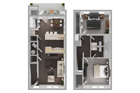 Floor plan for 2 beds, 2 baths, 1037 sqft