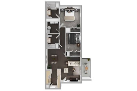 Floor plan for 2 beds, 2 baths, 904 sqft