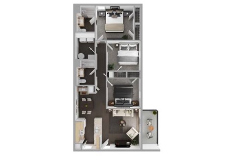 Floor plan for 3 beds, 2 baths, 1085 sqft