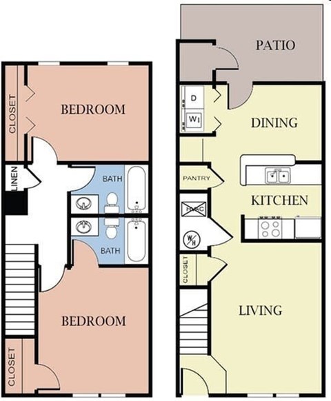 Floor plan for 2 beds, 2 baths, 1110 sqft