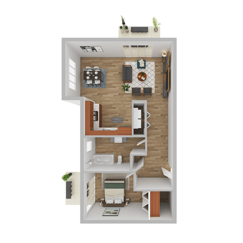 Floor plan for 1 bed, 1 bath, 704 sqft