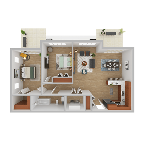 Floor plan for 2 beds, 1 bath, 1003 sqft