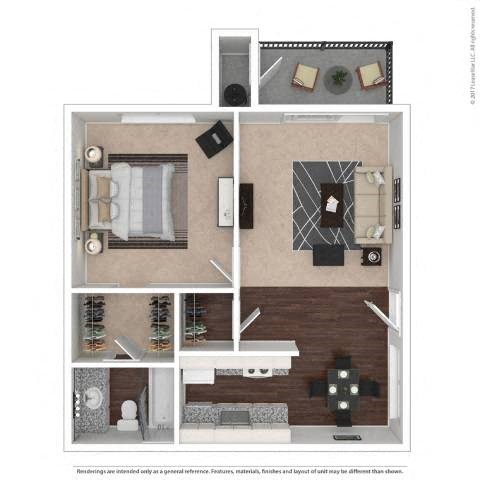 Floor plan for 1 bed, 1 bath, 750 sqft