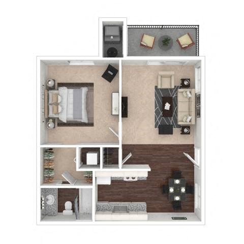 Floor plan for 1 bed, 1 bath, 750 sqft