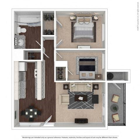 Floor plan for 2 beds, 1 bath, 850 sqft
