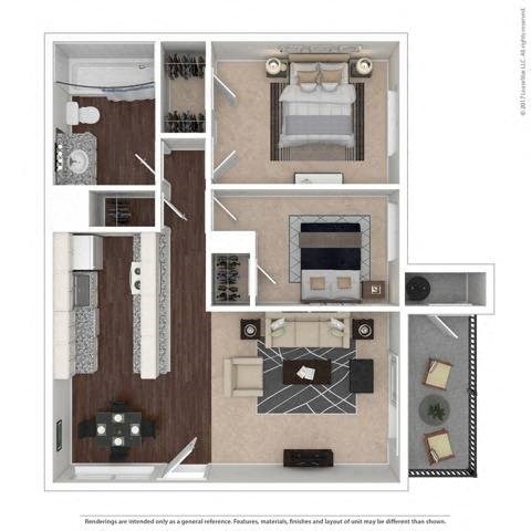 Floor plan for 2 beds, 1 bath, 850 sqft