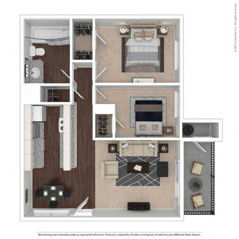 Floor plan for 2 beds, 1 bath, 850 sqft