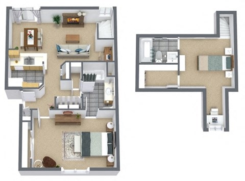 Floor plan for 2 beds, 2 baths, 1089 sqft
