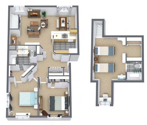 Floor plan for 3 beds, 2 baths, 1226 sqft