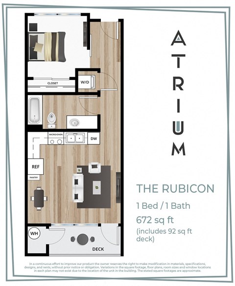 Floor plan for 1 bed, 1 bath, 578 sqft