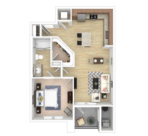 Floor plan for 1 bed, 1 bath, 712 sqft