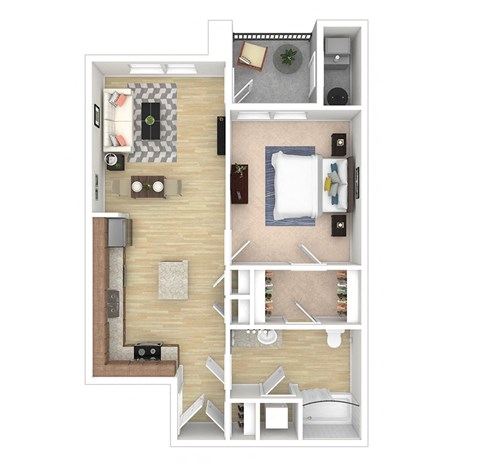 Floor plan for 1 bed, 1 bath, 705 sqft
