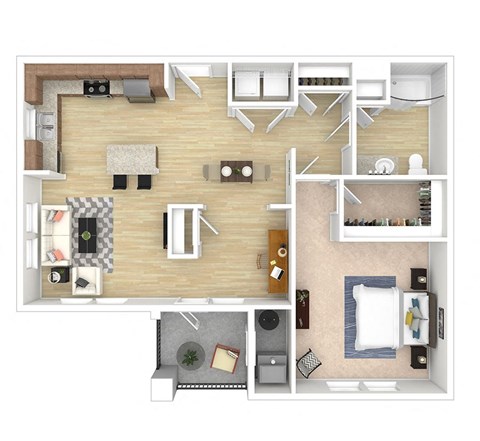 Floor plan for 1 bed, 1 bath, 949 sqft