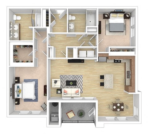 Floor plan for 2 beds, 2 baths, 1191 sqft