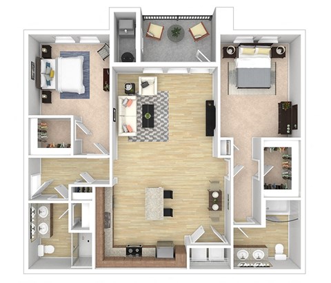 Floor plan for 2 beds, 2 baths, 1193 sqft