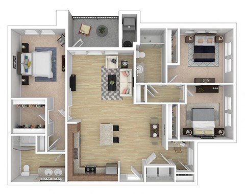 Floor plan for 3 beds, 2 baths, 1340 sqft
