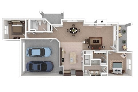 Floor plan for 2 beds, 2 baths, 1264 sqft