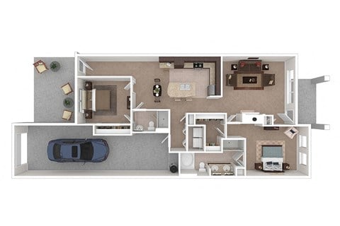 Floor plan for 2 beds, 2 baths, 1209 sqft