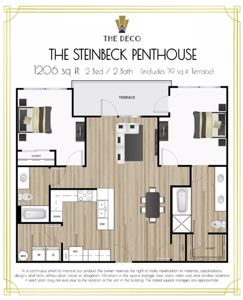 Floor plan for 2 beds, 2 baths, 1087 sqft