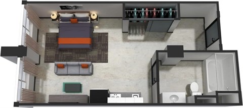 Floor plan for studio, 1 bath, 365 sqft