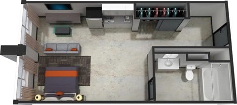 Floor plan for studio, 1 bath, 382 sqft