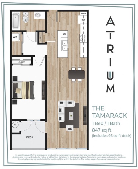 Floor plan for 1 bed, 1 bath, 747 sqft