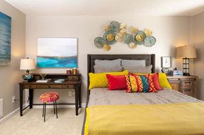 Rohnert Park apartment for rent - Two-Bedroom Apartments in Rohnert Park, CA- The Lenox- Wall-to-Wall Carpeting, Study Desk, Night Stand, and Abstract Wall Art