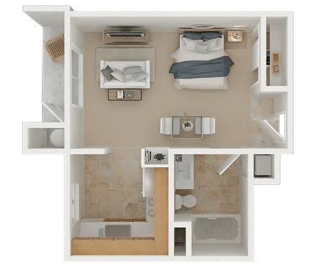 Floor plan for studio, 1 bath, 390 sqft