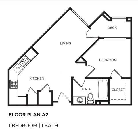 Floor plan for 1 bed, 1 bath, 719 sqft