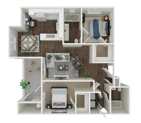 Floor plan for 2 beds, 2 baths, 1149 sqft