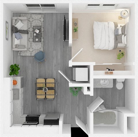 Floor plan for 1 bed, 1 bath, 558 sqft